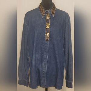 Denim Shirt with Gold Accents